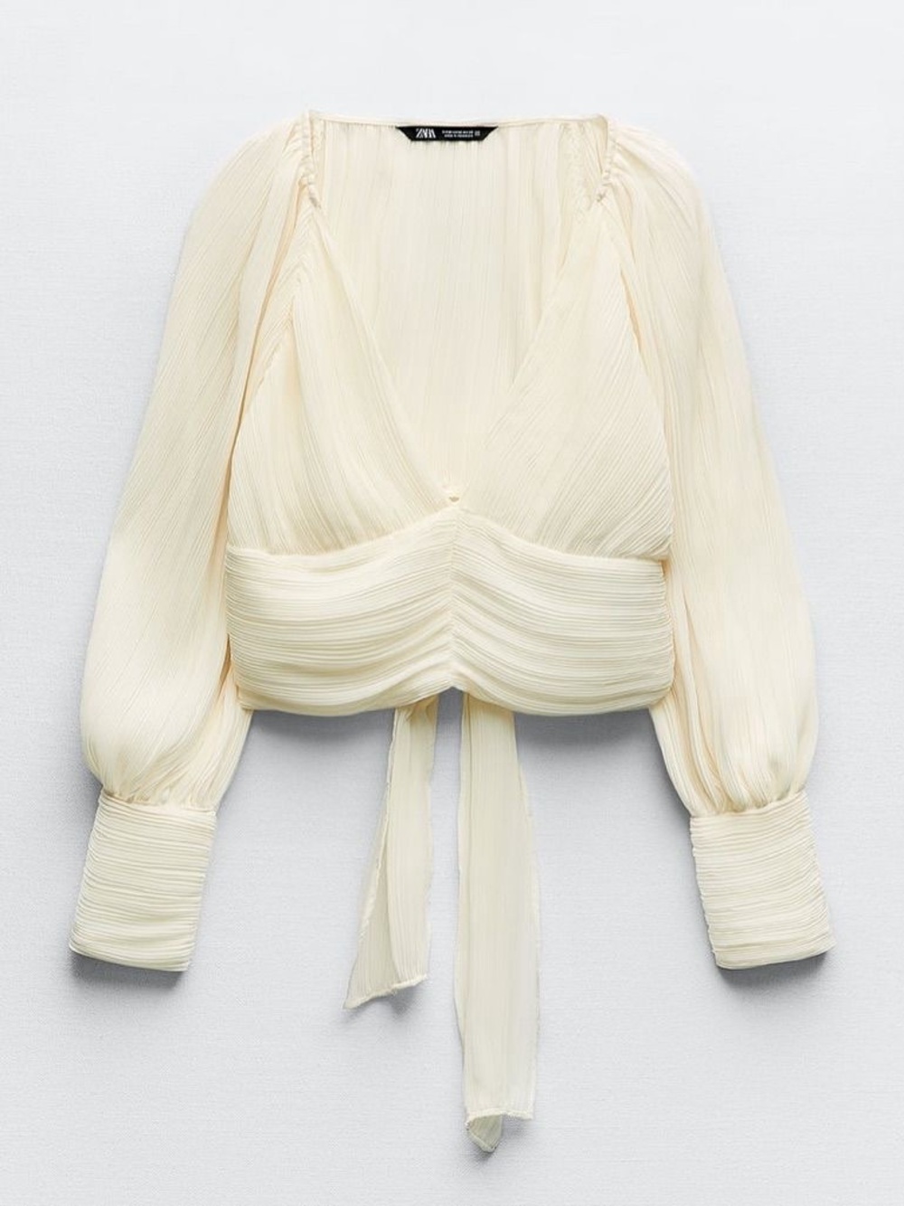 Zara Ivory Pleated Twist-Front Blouse